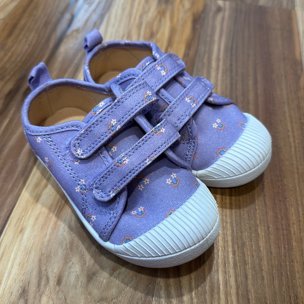 Toddler girl sneakers purple floral straps 7 tennis shoes